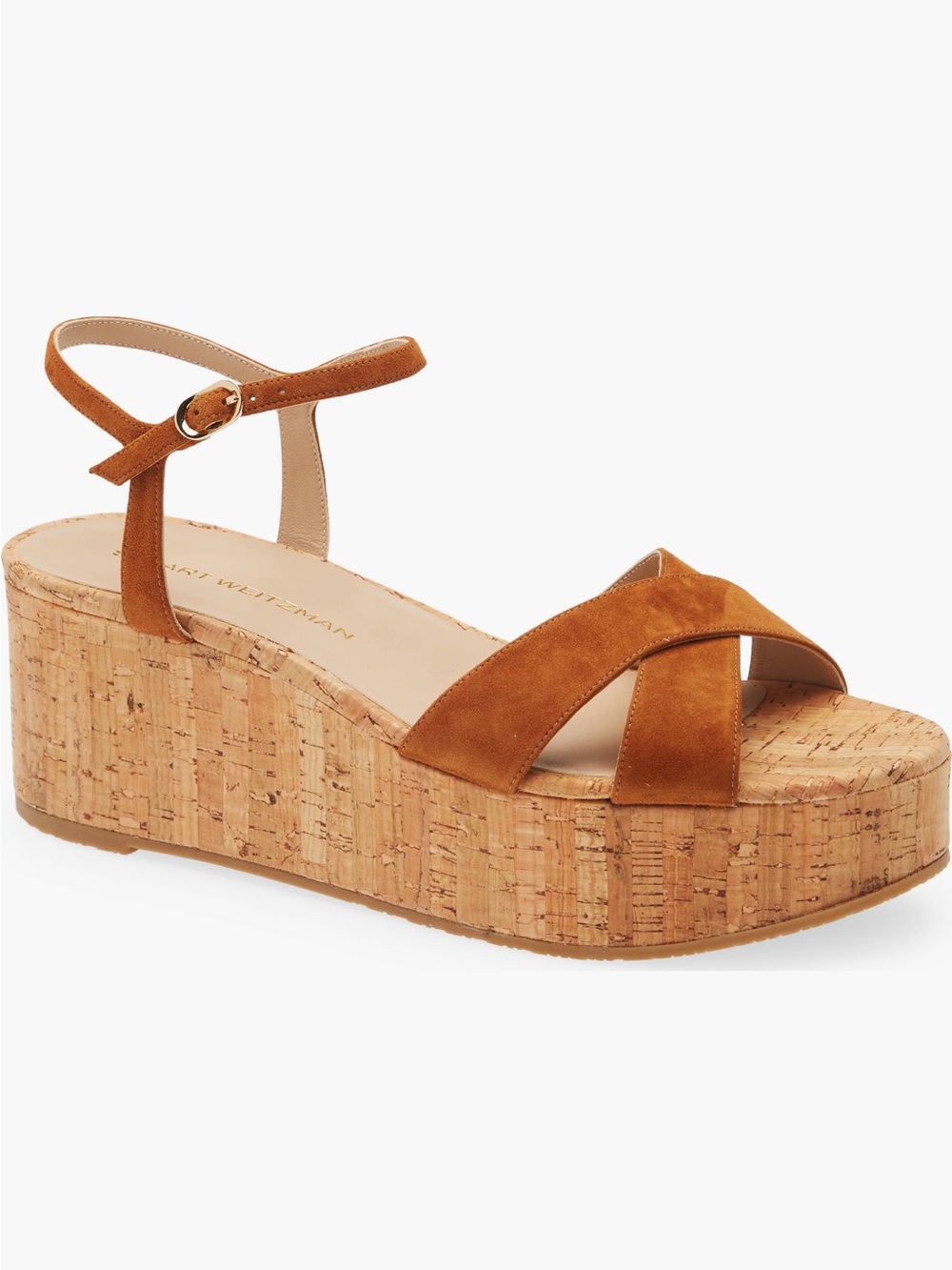 NEW Stuart Weitzman Danya Ankle Strap Platform Wedge Sandal in Tan Suede